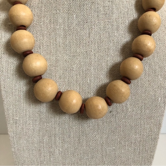 Vintage natural wood bead necklace minimalist boho festival - Picture 2 of 9